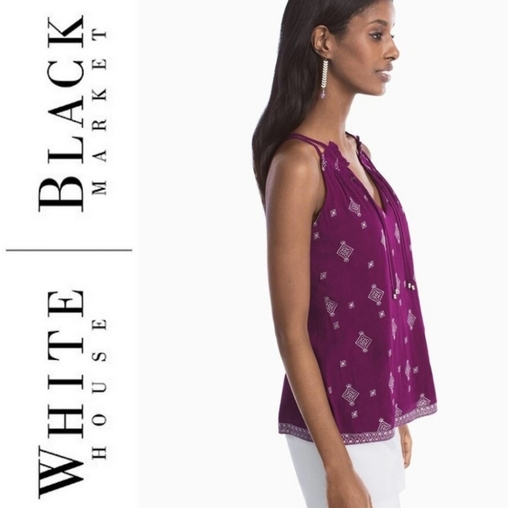 SOLD-WHBM Purple/White Embroidered Top-M - Picture 3 of 7